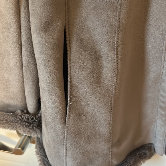 Jones New York hooded gray faux suede swing jacket coat M/L - Picture 2 of 4